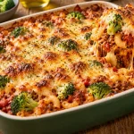 Receptfoto van Ovenmacaroni met broccoli tomaat en goudbruine kaas