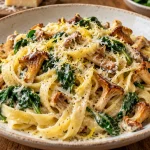 Receptfoto van Romige pasta met spinazie champignons en citroen