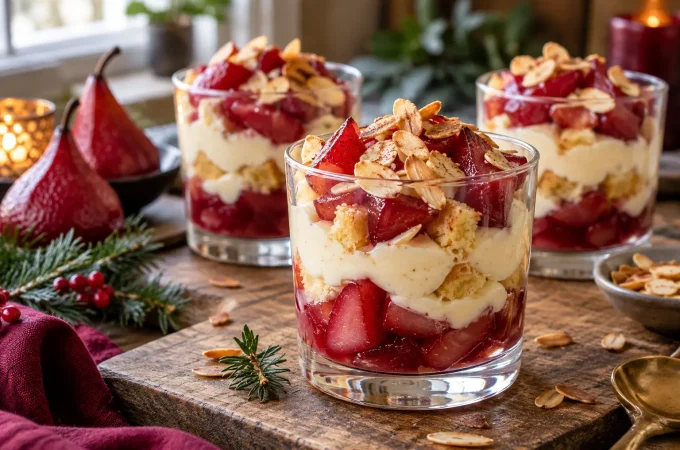 Receptfoto van Stoofpeer vanilletrifle in een glas